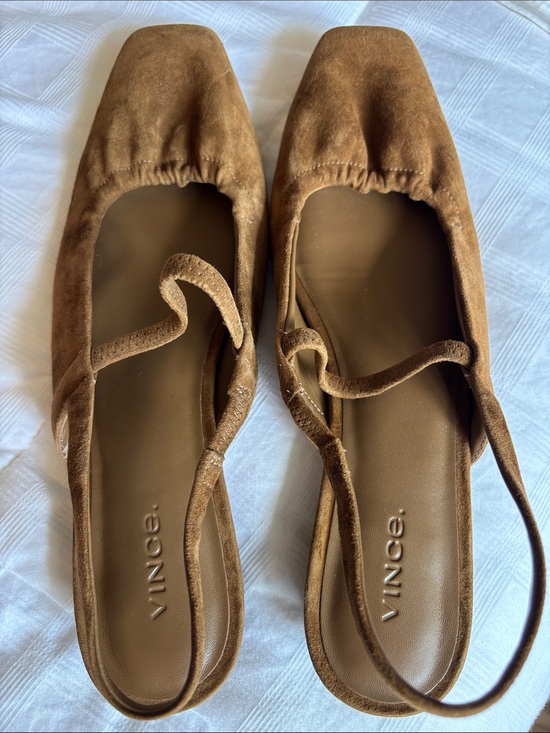 Vince Shoes - Vince Venice Mary Jane’s Tan Suede Square-Toe Slingback Flats size 39/8.5 US